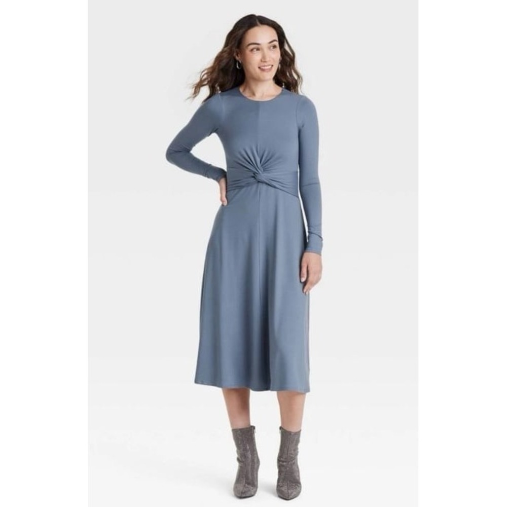 NEW‎ A New Day Periwinkle Blue Longsleeve Twist Front Midi Dress, Large